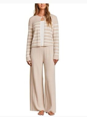 Barefoot Dreams Neutral Cream Striped Cardigan with Button